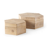 Elyse (Set of 2) Brown Wooden Hexagonal Boxes by Mercana at Eve Furniture