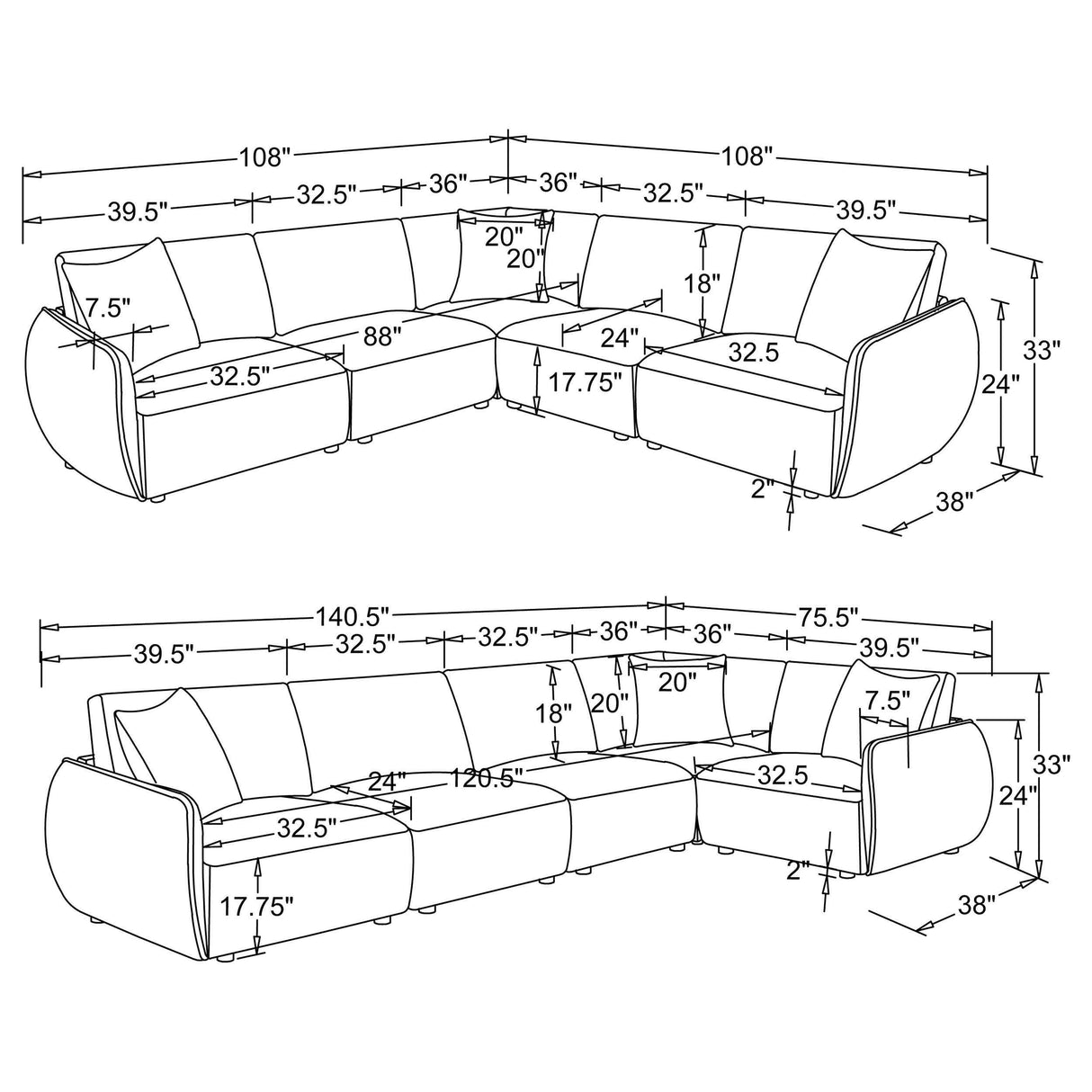 Elysia Coral 5-piece Chenille Upholstered Modular Sectional Sofa by Coaster at Eve Furniture