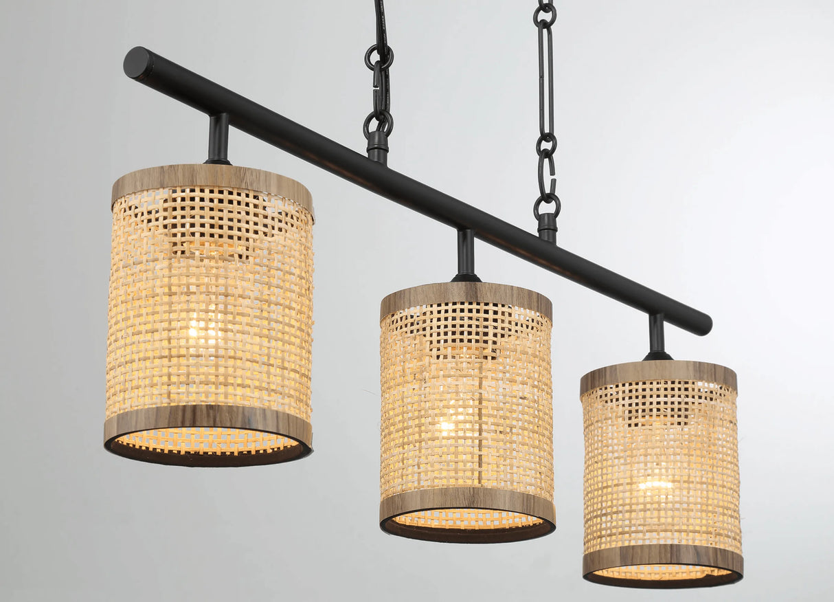Elysian Three Lights Island With Natural Rattan Shade Farmhouse Chain Ceiling Lamp by Ashcroft Furniture at Eve Furniture