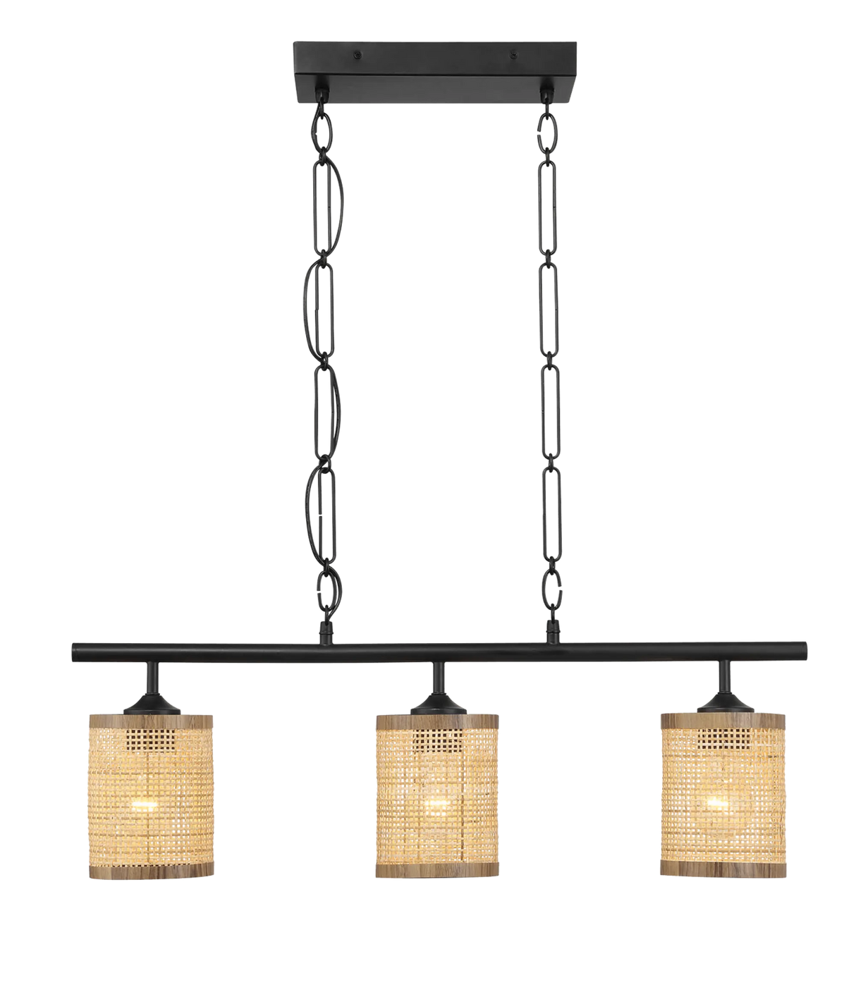 Elysian Three Lights Island With Natural Rattan Shade Farmhouse Chain Ceiling Lamp by Ashcroft Furniture at Eve Furniture