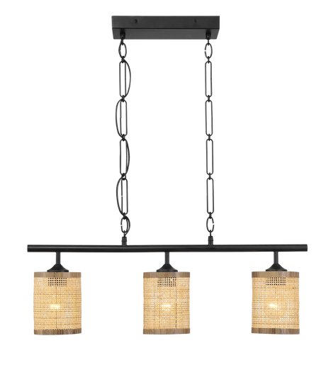 Elysian Three Lights Island With Natural Rattan Shade Farmhouse Chain Ceiling Lamp by Ashcroft Furniture at Eve Furniture