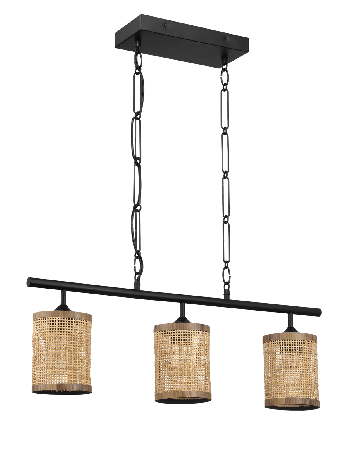Elysian Three Lights Island With Natural Rattan Shade Farmhouse Chain Ceiling Lamp by Ashcroft Furniture at Eve Furniture