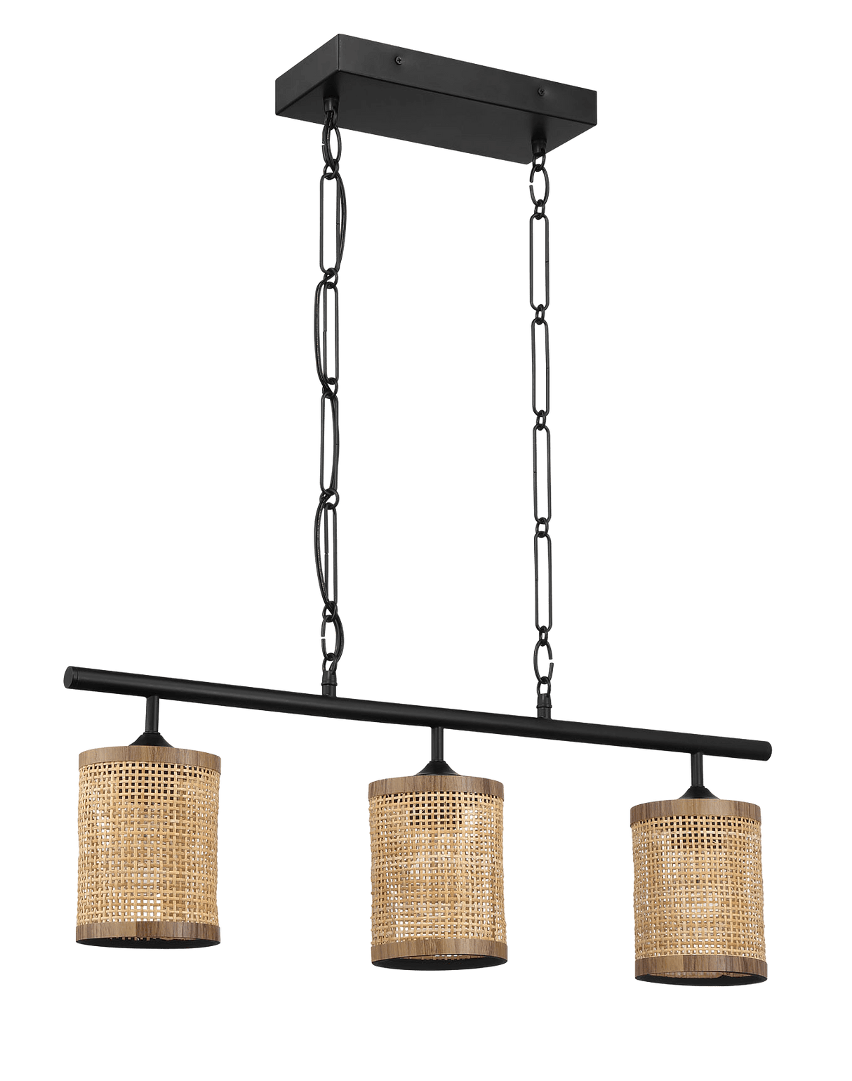 Elysian Three Lights Island With Natural Rattan Shade Farmhouse Chain Ceiling Lamp