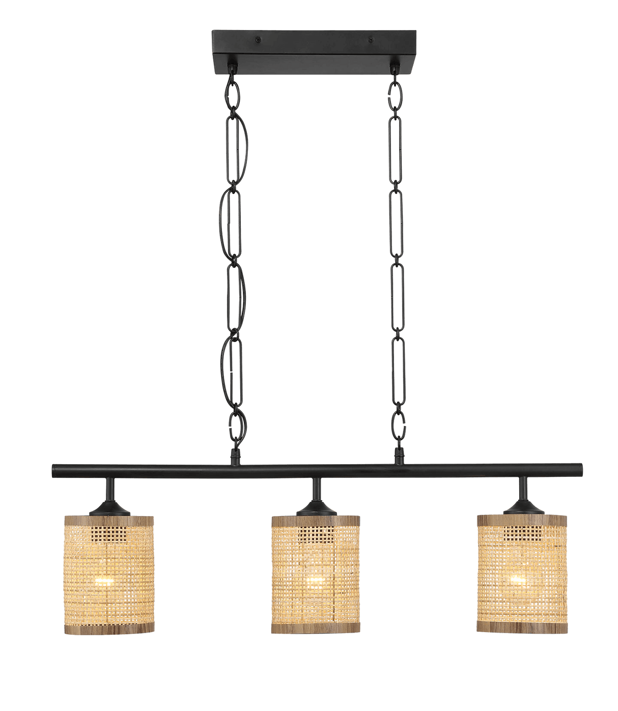 Elysian Three Lights Island With Natural Rattan Shade Farmhouse Chain Ceiling Lamp