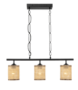 Elysian Three Lights Island With Natural Rattan Shade Farmhouse Chain Ceiling Lamp