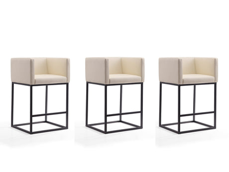 Embassy Counter Stool in Cream and Black (set of 3) by Manhattan Comfort at Eve Furniture
