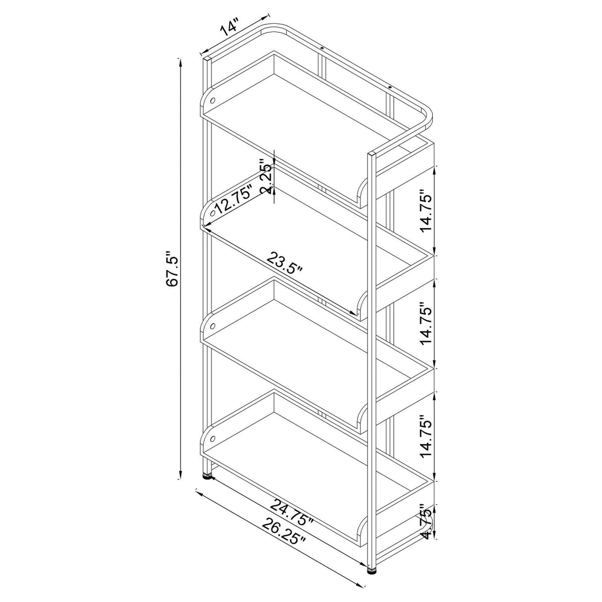 Ember Dark Oak/Sandy Black 4-Shelf Bookcase