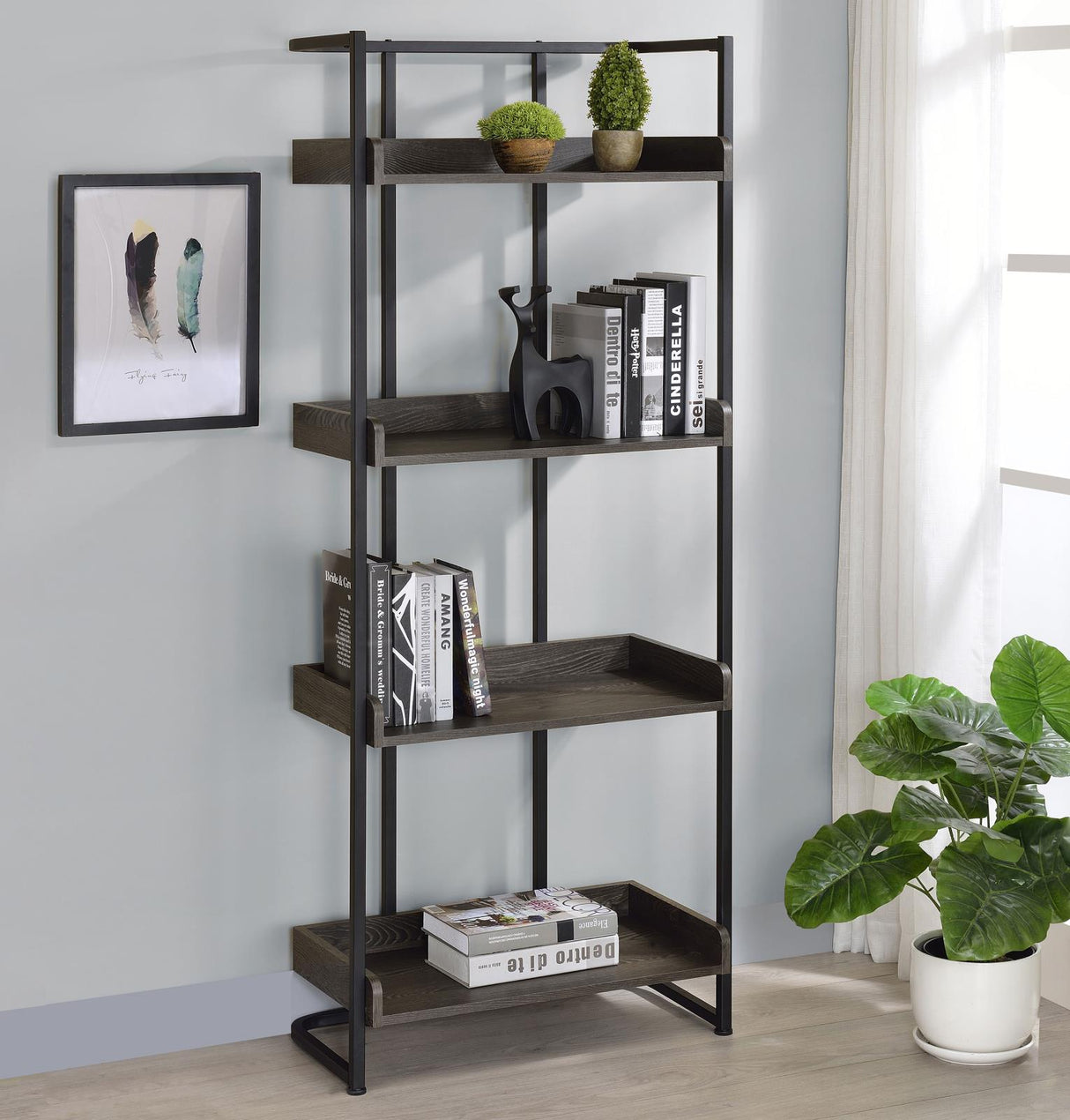 Ember Dark Oak/Sandy Black 4-Shelf Bookcase