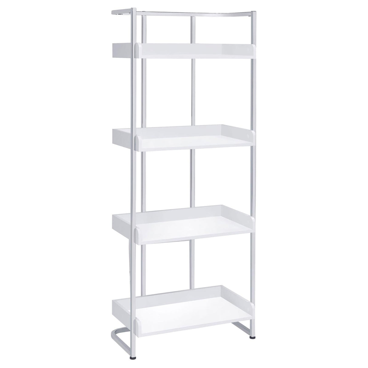 Ember White High Gloss/Chrome 4-Shelf Bookcase