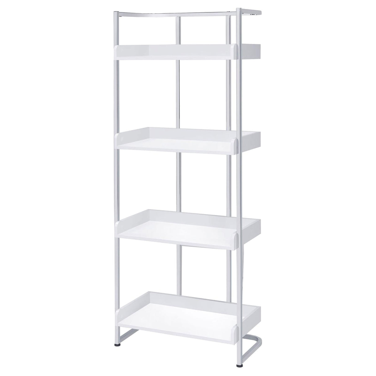 Ember White High Gloss/Chrome 4-Shelf Bookcase