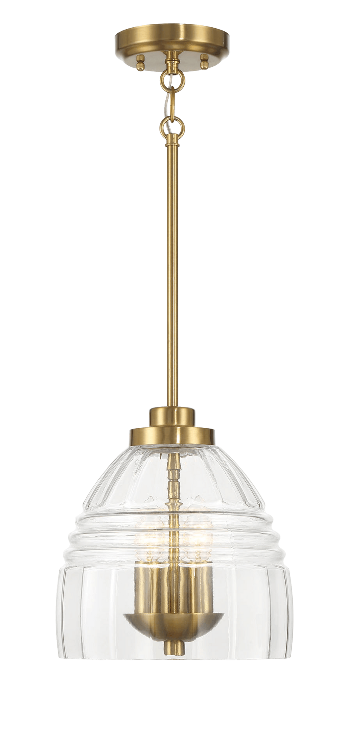 Ember Three Candle Lights Chain Pendant With Clear Glass - Satin Brass by Ashcroft Imports at Eve Furniture