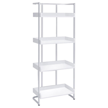 Ember White High Gloss/Chrome 4-Shelf Bookcase by Coaster at Eve Furniture