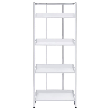 Ember White High Gloss/Chrome 4-Shelf Bookcase by Coaster at Eve Furniture