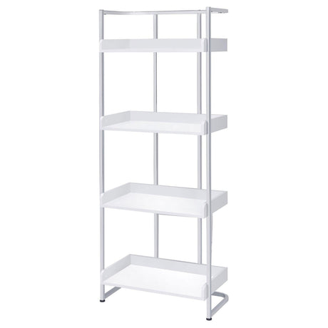 Ember White High Gloss/Chrome 4-Shelf Bookcase by Coaster at Eve Furniture