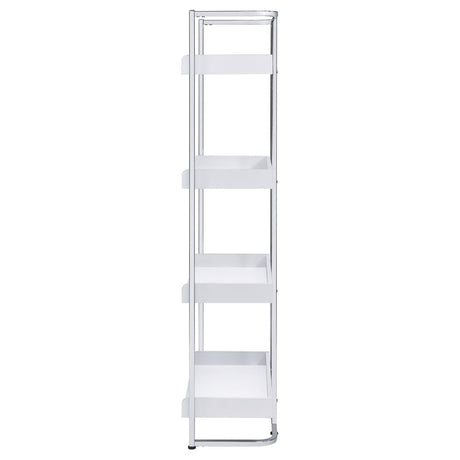 Ember White High Gloss/Chrome 4-Shelf Bookcase by Coaster at Eve Furniture