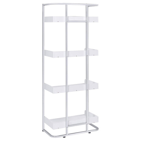 Ember White High Gloss/Chrome 4-Shelf Bookcase by Coaster at Eve Furniture