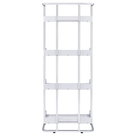 Ember White High Gloss/Chrome 4-Shelf Bookcase by Coaster at Eve Furniture