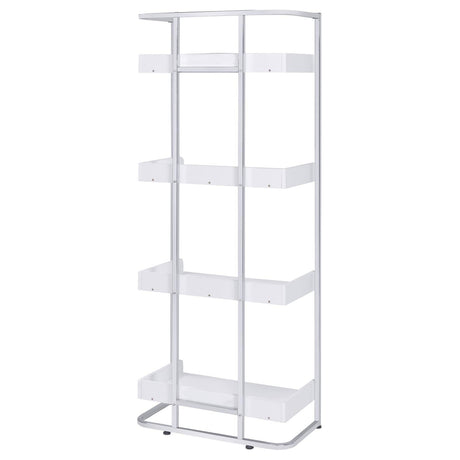 Ember White High Gloss/Chrome 4-Shelf Bookcase by Coaster at Eve Furniture