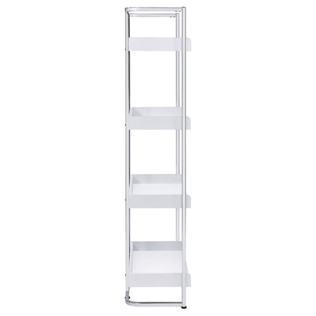Ember White High Gloss/Chrome 4-Shelf Bookcase by Coaster at Eve Furniture