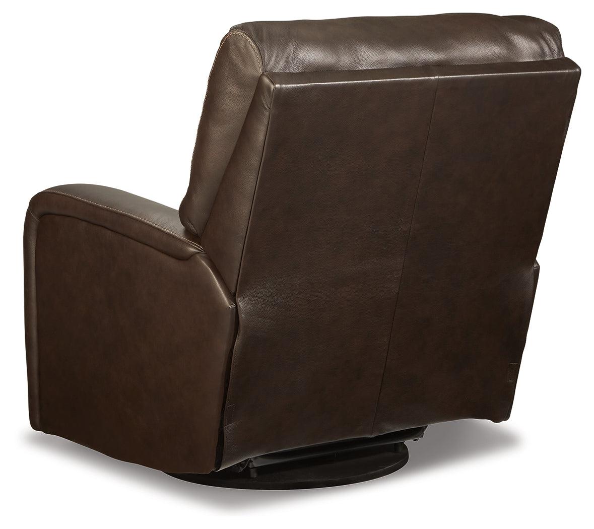 Emberla Coffee Swivel Glider Recliner by Ashley at Eve Furniture