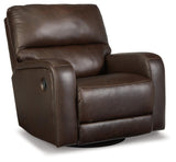 Emberla Coffee Swivel Glider Recliner by Ashley at Eve Furniture