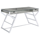 Emelle Gray Driftwood/Chrome 2-Drawer Glass Top Writing Desk