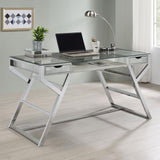 Emelle Gray Driftwood/Chrome 2-Drawer Glass Top Writing Desk