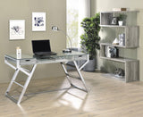 Emelle Gray Driftwood/Chrome 2-Drawer Glass Top Writing Desk