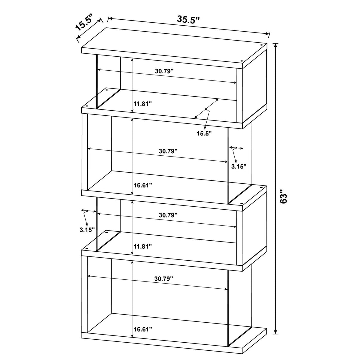 Emelle White/Clear 4-Tier Bookcase