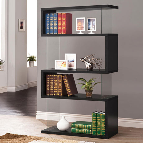 Emelle Black/Clear 4-Tier Bookcase by Coaster at Eve Furniture