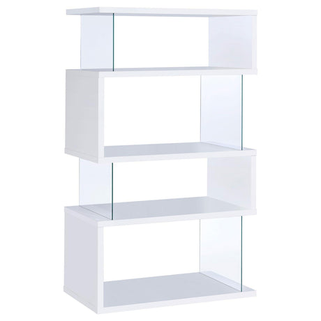 Emelle White/Clear 4-Tier Bookcase by Coaster at Eve Furniture