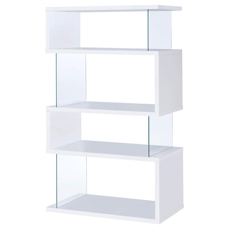 Emelle White/Clear 4-Tier Bookcase by Coaster at Eve Furniture