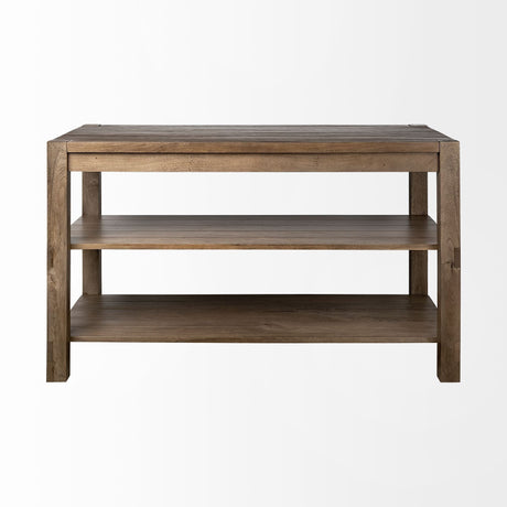 Emeril Brown Solid Wood Two-Tier Smooth Counter Top Kitchen Island by Mercana at Eve Furniture