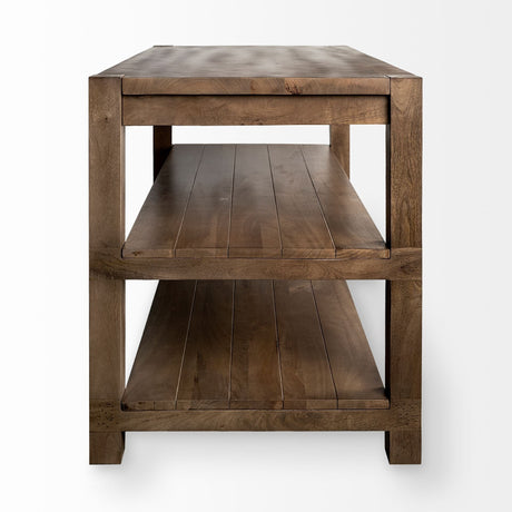 Emeril Brown Solid Wood Two-Tier Smooth Counter Top Kitchen Island by Mercana at Eve Furniture