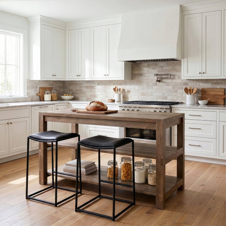 Emeril Brown Solid Wood Two-Tier Smooth Counter Top Kitchen Island by Mercana at Eve Furniture