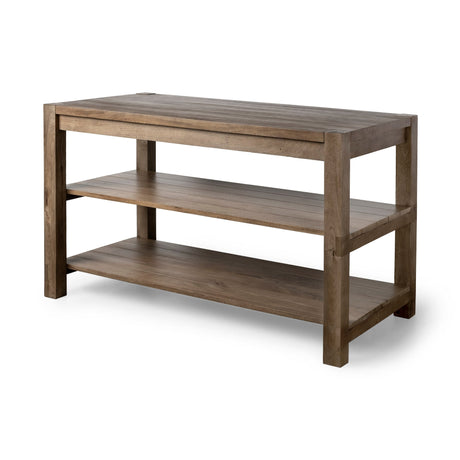 Emeril Brown Solid Wood Two-Tier Smooth Counter Top Kitchen Island by Mercana at Eve Furniture