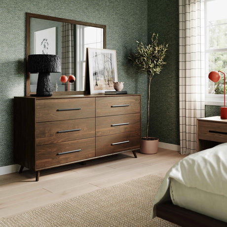 Emery 62" Walnut 6-Drawer Dresser by TOV Furniture at Eve Furniture