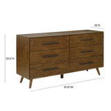 Emery 62" Walnut 6-Drawer Dresser by TOV Furniture at Eve Furniture