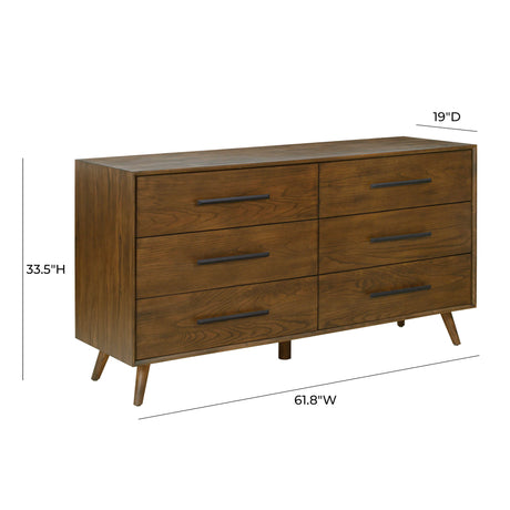 Emery 62" Walnut 6-Drawer Dresser by TOV Furniture at Eve Furniture