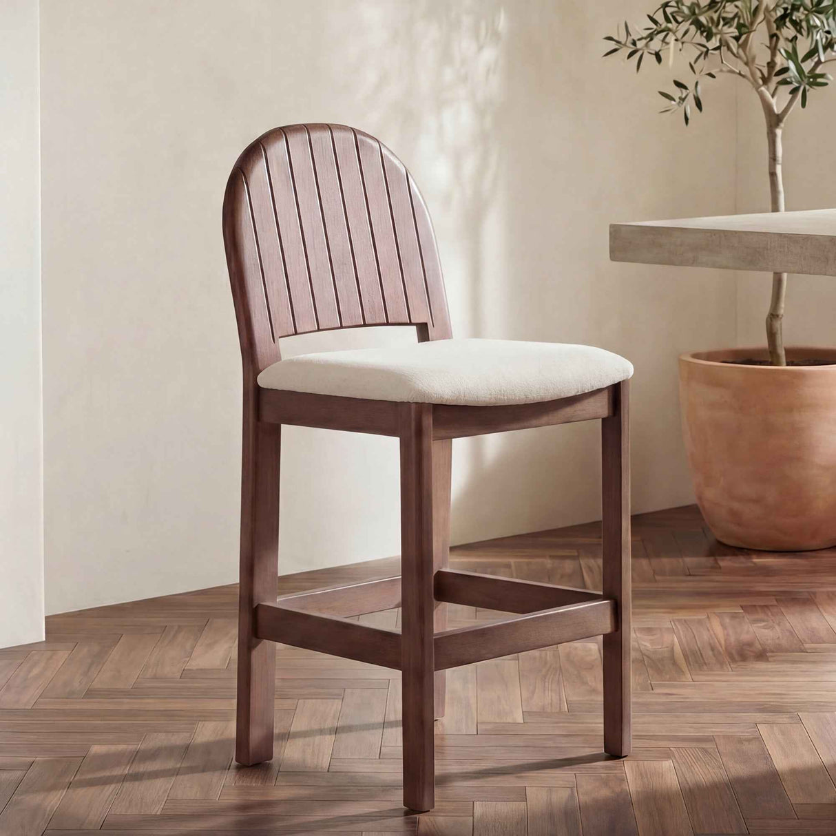 Emil Cream/Natural Walnut Counter Stool by Moe's Home at Eve Furniture