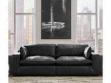 Emilia Black Leather 2-Piece Modular Loveseat by Ashley at Eve Furniture