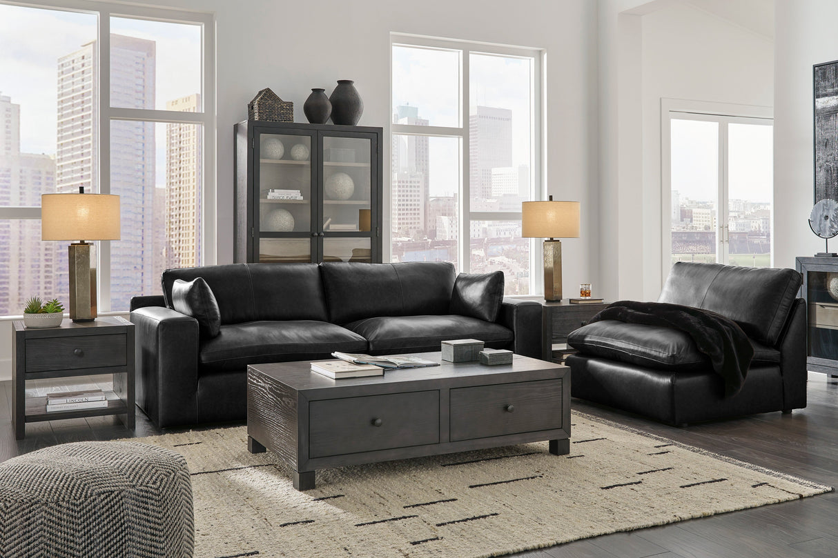 Emilia Black Leather 3-Piece Leather Modular Sectional Sofa by Ashley at Eve Furniture