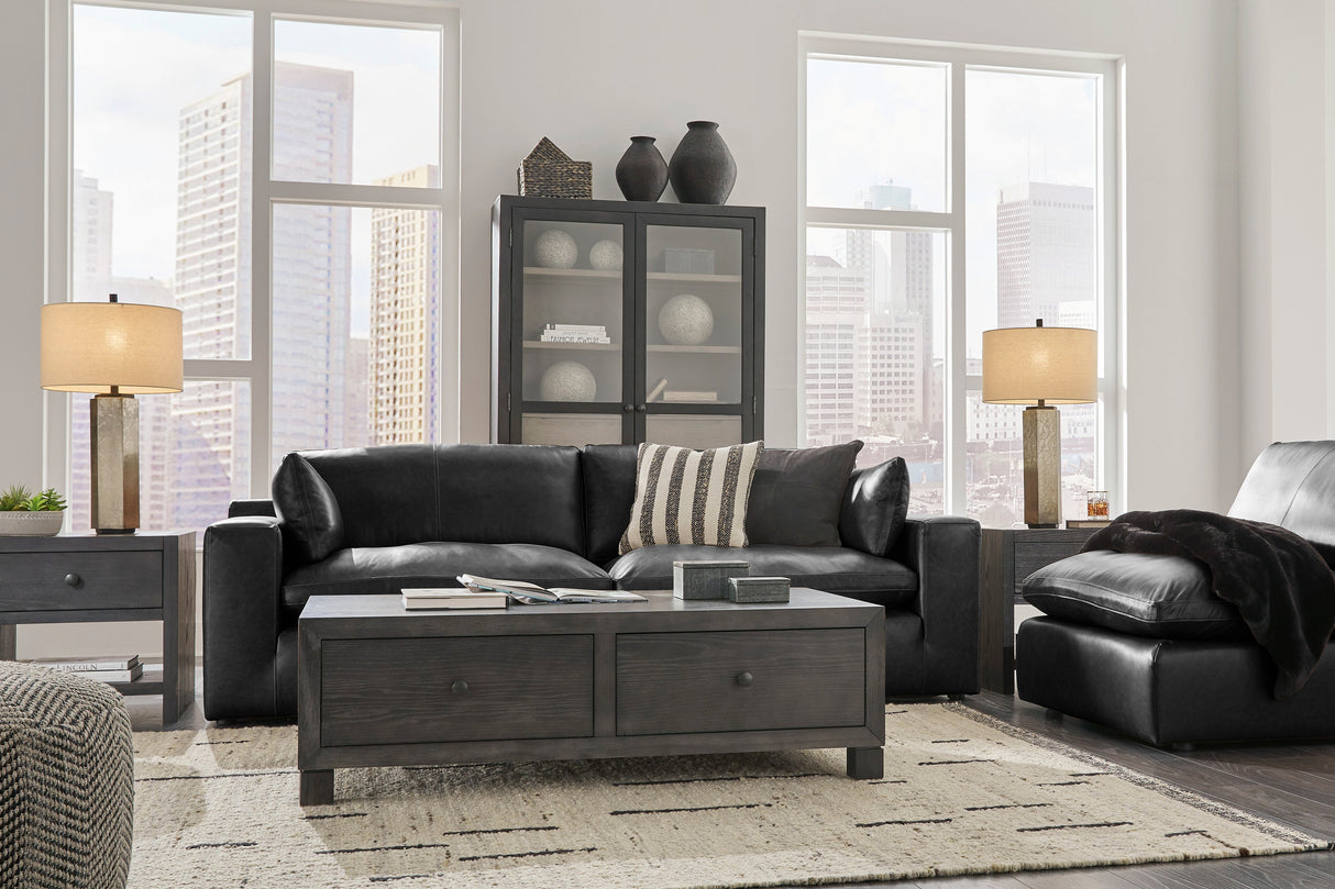 Emilia Black Leather 3-Piece Leather Modular Sectional Sofa by Ashley at Eve Furniture