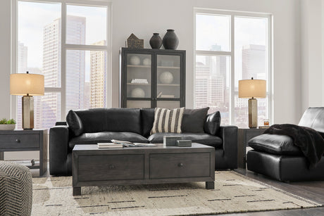 Emilia Black Leather 3-Piece Leather Modular Sectional Sofa by Ashley at Eve Furniture