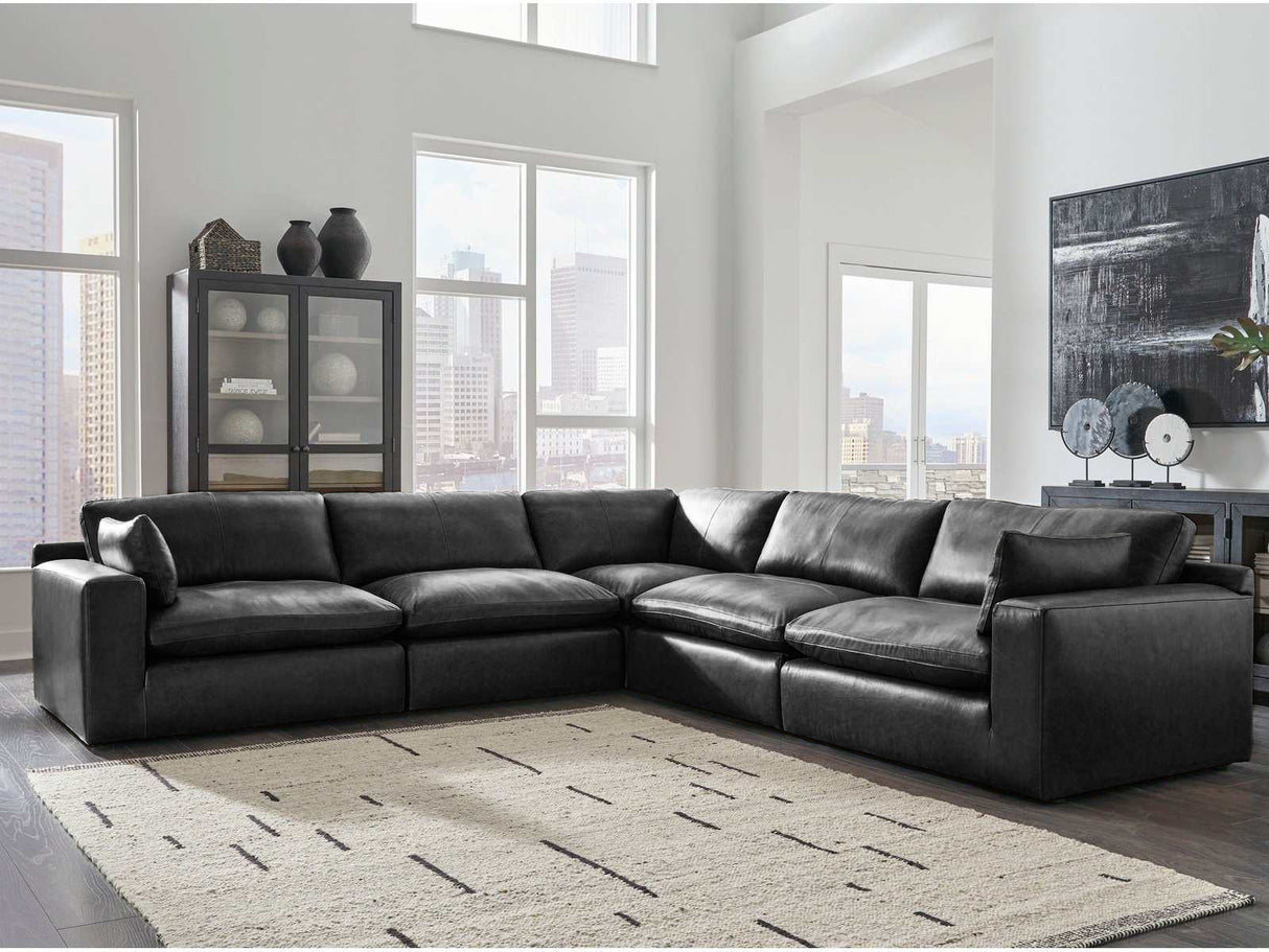 Emilia Black Leather 5-Piece Leather Modular Sectional Sofa by Ashley at Eve Furniture