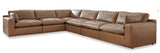 Emilia Caramel 6-Piece Leather Sectional with Ottoman in Caramel by Ashley at Eve Furniture