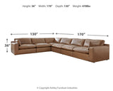 Emilia Caramel 6-Piece Leather Sectional with Ottoman in Caramel by Ashley at Eve Furniture