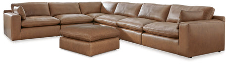 Emilia Caramel 6-Piece Leather Sectional with Ottoman in Caramel by Ashley at Eve Furniture