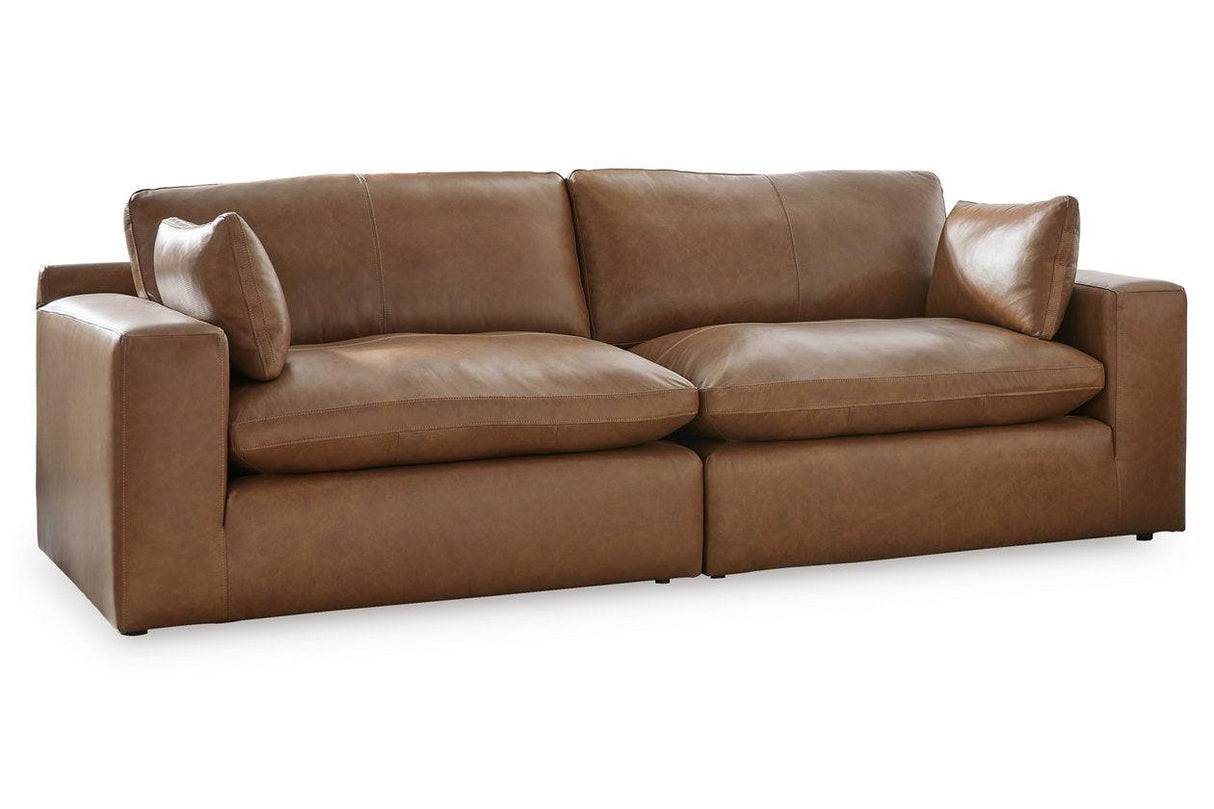Emilia Caramel Leather 2-Piece Modular Loveseat by Ashley at Eve Furniture