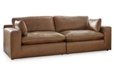 Emilia Caramel Leather 2-Piece Modular Loveseat by Ashley at Eve Furniture